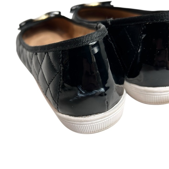 Hush Puppies Black Quilted Slip-On Flats, Size 8 Bow gold metal accent, LIKE NEW - Picture 5 of 8